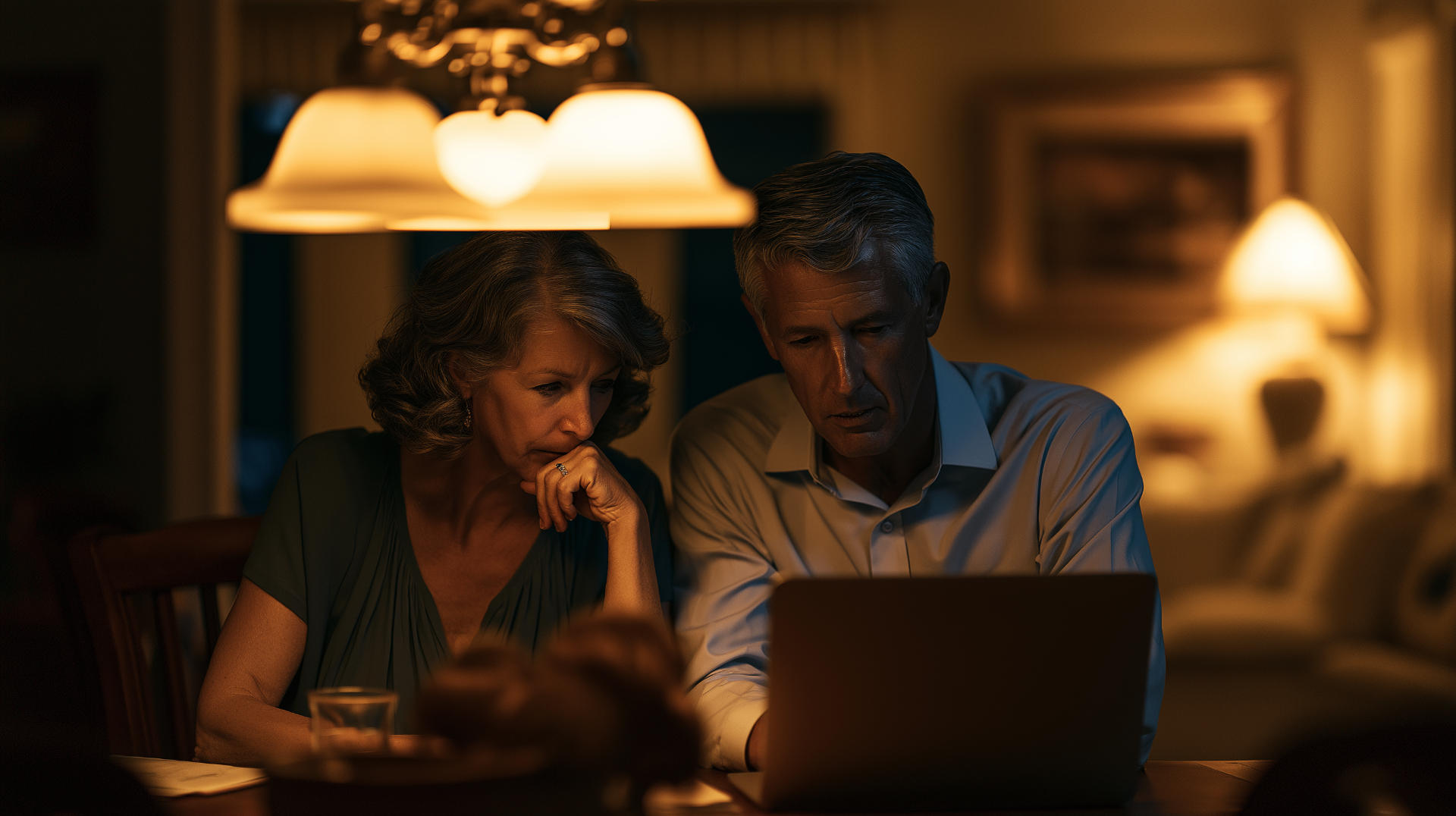 Couple reviewing dental implant financing options together at their dining table